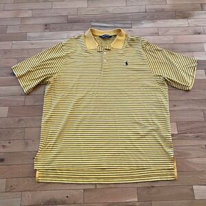 Polo Golf Ralph Lauren Mens XL Yellow Navy Striped Pima Cotton Polo‎ Shirt